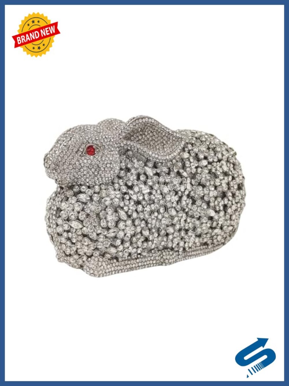 Rhinestone Rabbit Evening Clutch Faux Leather Crystal Bunny Purse Formal Party